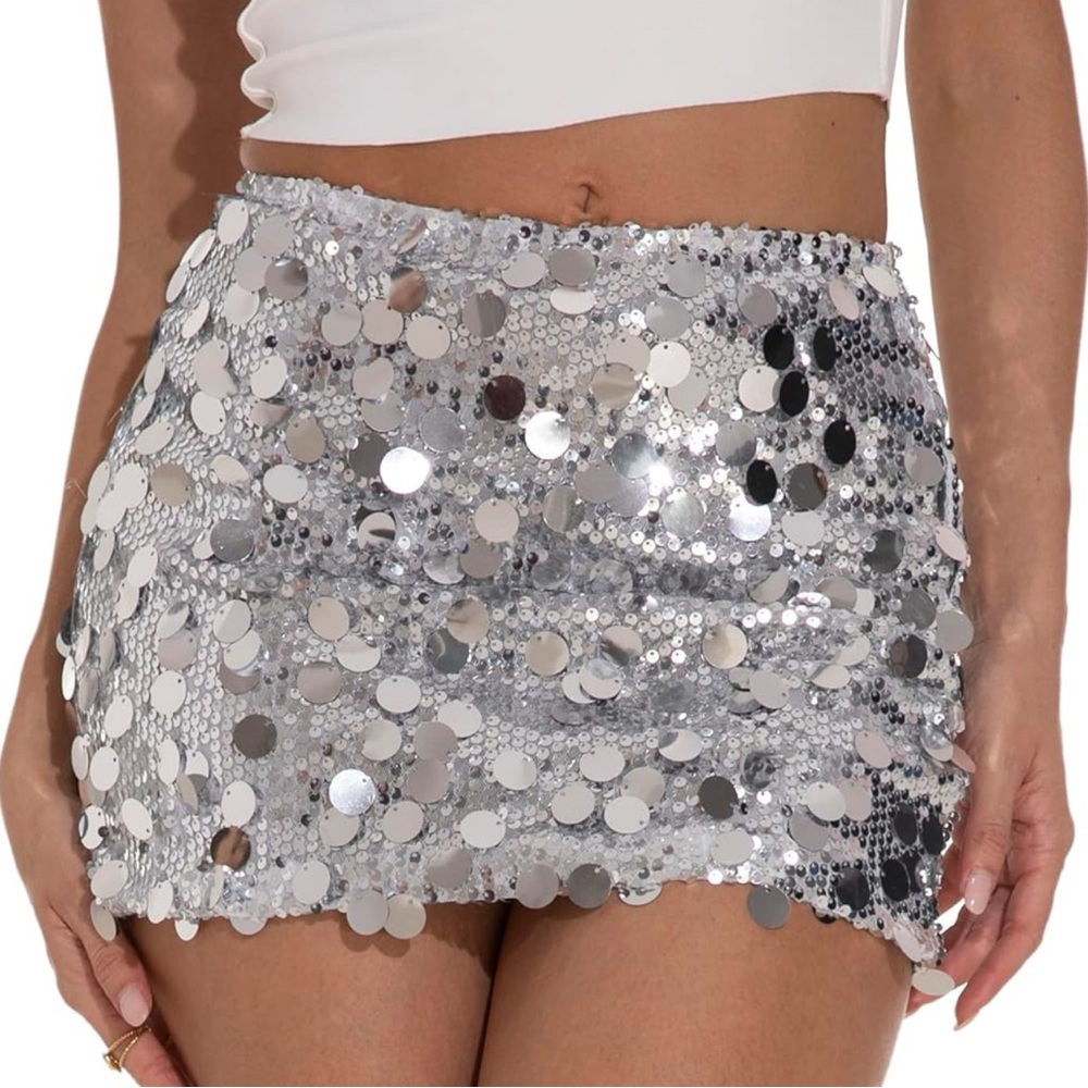 NWT Women’s Silver Sequin Bodycon Mini‎ Skirt - XS